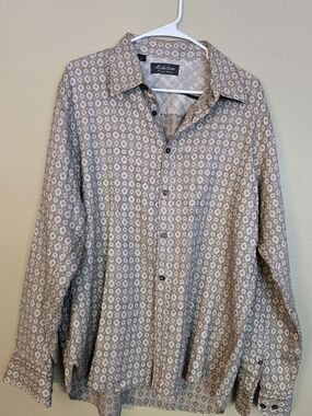 Men's Beige Patterned Long-Sleeve Shirt